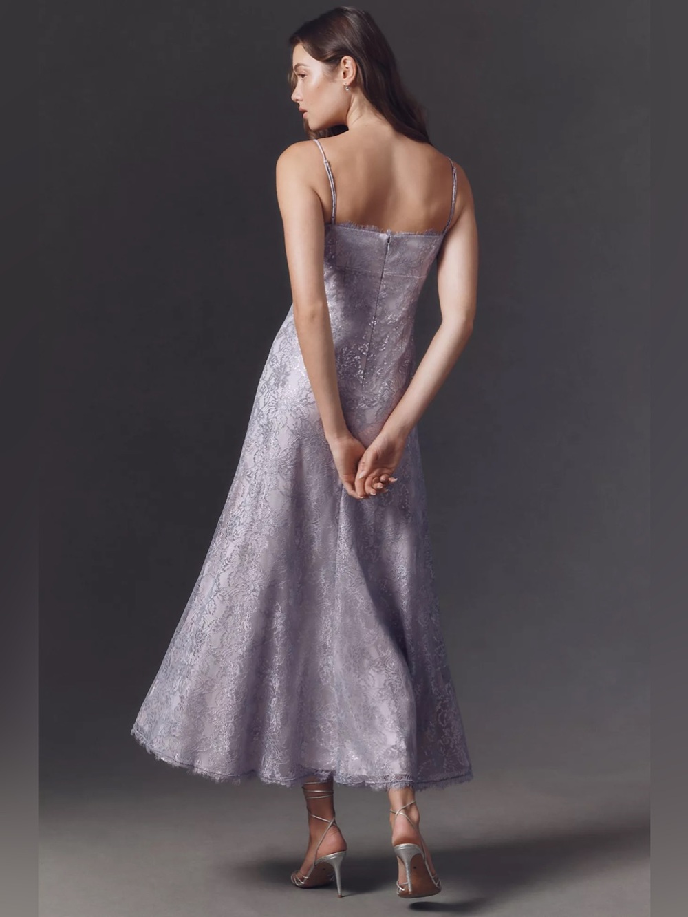 BHLDN Metallic Lace Midi Dress in Purple metallic size XS - Picture 2 of 11